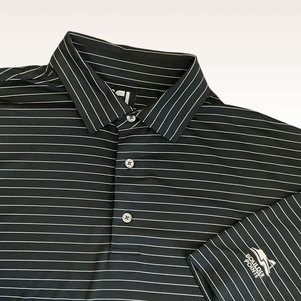 FJ Foot Joy Polo Shirt Mens 2XL Black White Striped Black Moisture Wicking Logo